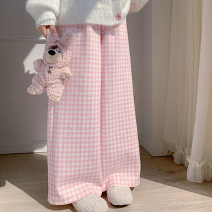 秋冬百搭宽松阔腿裤 女2025新款 子高腰直筒休闲裤 森女部落甜美风格