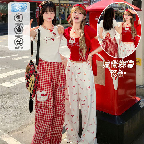 修身甜美短袖t恤红色多巴胺上衣