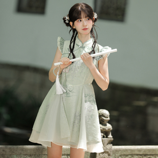 女装 森女部落原创新中式 新款 古风旗袍领国风连衣裙少女夏季 飞飞袖