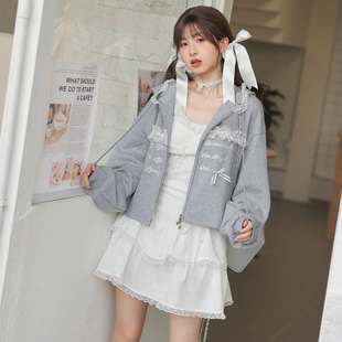 裙 森女部落格雷系穿搭灰色休闲慵懒风卫衣套装 运动少女真 很爱