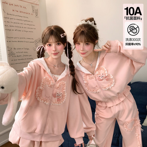 森女部落粉色短款连帽卫衣女2026秋新款可爱少女小个子长袖外套冬