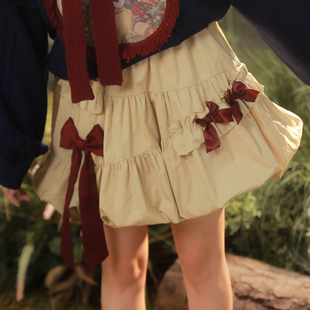 森女部落原创童话风蝴蝶结短裙花苞裙半身裙2025春秋半裙新款 女装