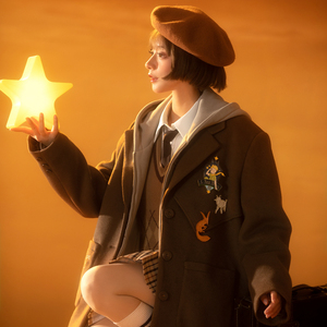 小王子联名首发森女部落原创复古毛呢外套美拉德穿搭棕色呢子大衣