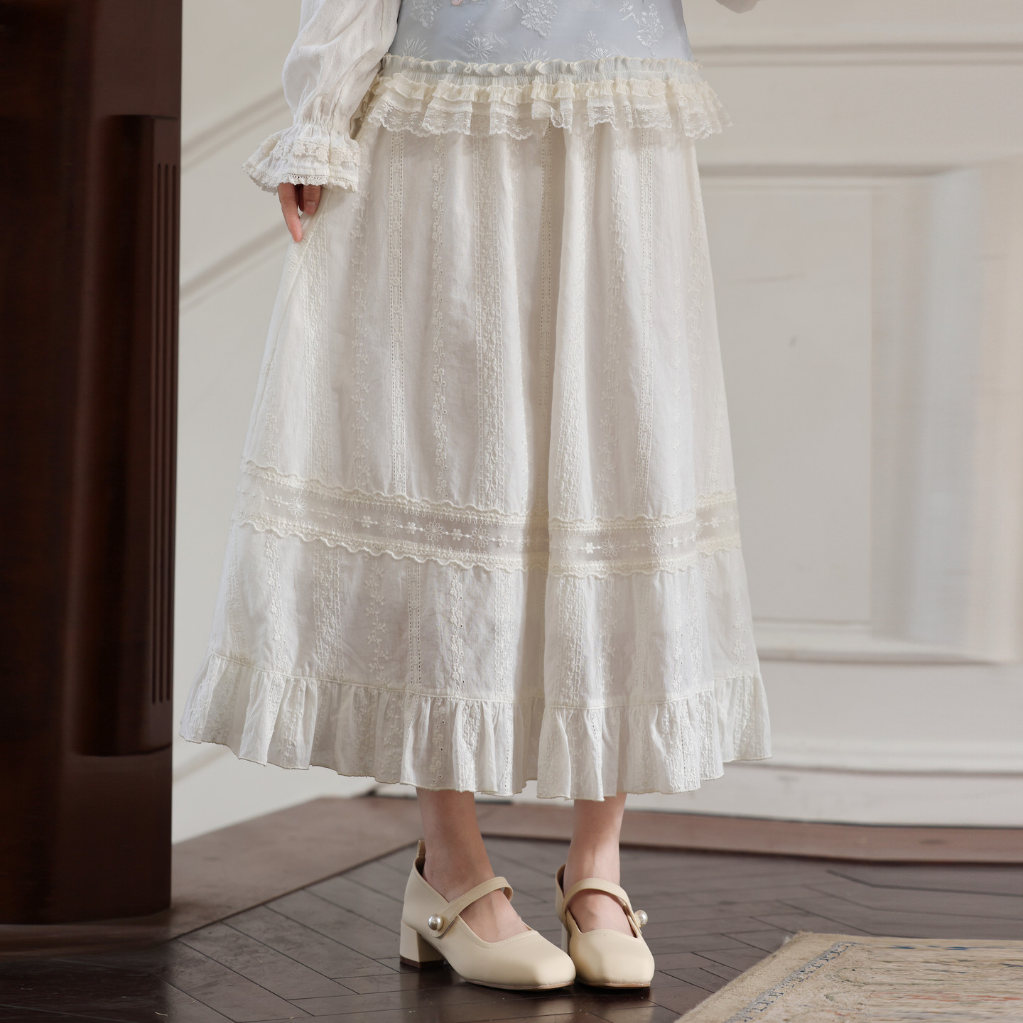 森女部落纯棉百搭高腰半身裙女2026新款甜美风设计感小个子长裙春