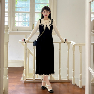 春秋款 森女部落原创气质淑女针织假两件连衣裙长裙2025年新款 女装