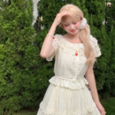 上衣夏季 甜美蕾丝拼接设计感泡泡袖 女2026新款 森女部落轻lo雪纺衫