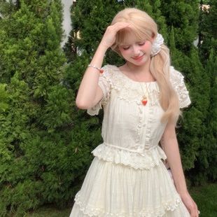 上衣夏季 甜美蕾丝拼接设计感泡泡袖 女2026新款 森女部落轻lo雪纺衫