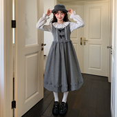 白色蕾丝收腰叠穿背心裙冬季 森女部落学院风百搭无袖 连衣裙女新款