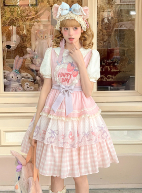 森女部落原创设计感草莓蛋糕轻lo洛丽塔小裙子粉色连衣裙2025夏季