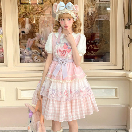 森女部落原创设计感草莓蛋糕轻lo洛丽塔小裙子粉色连衣裙2025夏季