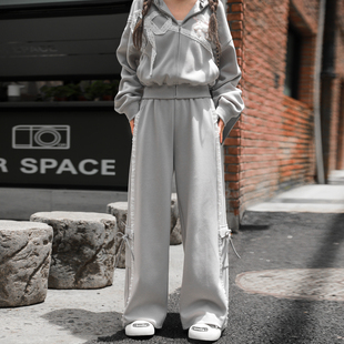 女装 森女部落原创芭蕾运动风蕾丝花边阔腿休闲裤 女2025年春秋新款