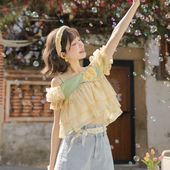 森女部落原创一字肩田园风雪纺衫 设计感小众吊带上衣女2026新款 夏