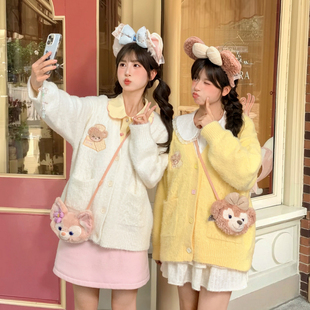 百搭宽松毛衣秋季 森女部落甜美风可爱小熊刺绣针织开衫 女2025新款