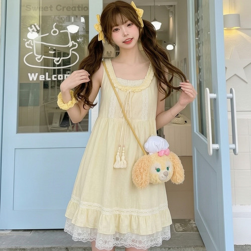 森女部落甜美风宽松吊带连衣裙女2026新款蕾丝拼接设计感A字裙夏
