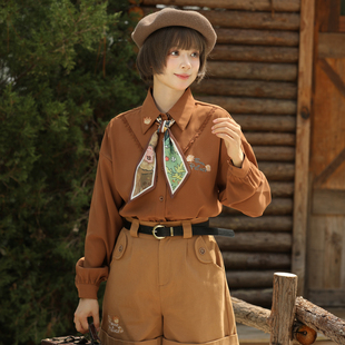 复古刺绣设计感百搭通勤上衣 女2025新款 森女部落秋冬宽松长袖 衬衫