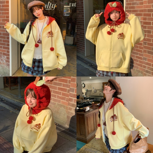 甜美可爱苹果设计感连帽卫衣女秋