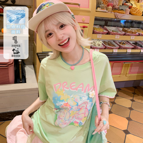 卡通可爱小熊印花宽松短袖T恤女