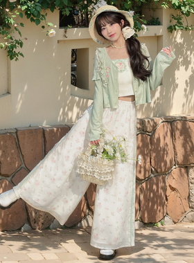 森女部落白色碎花阔腿休闲裤女小个子慵懒风松弛感裤子2026夏新款