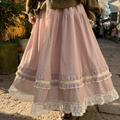 上新限时88折森女部落甜美风波点蕾丝裙女百搭显瘦粉色长款 半身裙