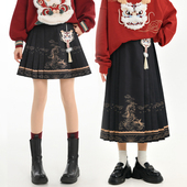 森女部落原创新年国风印花新中式 马面裙半身裙闺蜜高腰A字裙女