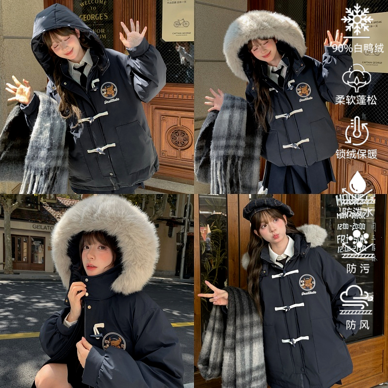 90白鸭绒学院风羽绒服女冬厚外套