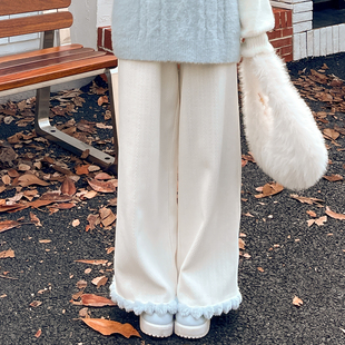 秋冬款 女装 2025年新款 森女部落原创绒感秋冬肌理感纯色毛球休闲裤