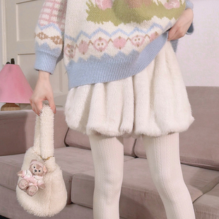 冬季 森女部落甜美百搭纯色加绒裤 高腰灯笼裤 居家短裤 子女2025新款