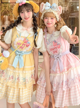 森女部落原创设计感草莓蛋糕轻lo洛丽塔小裙子粉色连衣裙2026夏季