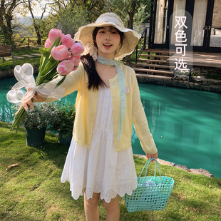 森女部落2026早春甜美纯色百搭针织开衫女新款慵懒感薄款宽松毛衣