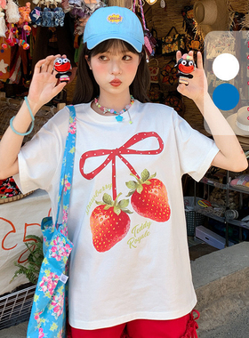 森女部落甜美多巴胺T恤女新款百搭宽松显白纯棉圆领短袖上衣夏季