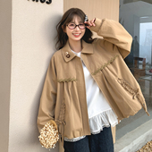 森女部落甜美风娃娃领蕾丝花边设计感宽松外套女新款 纯棉短款 上衣