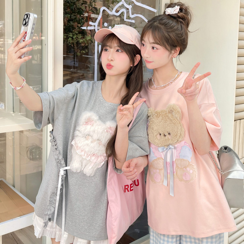 森女部落原创甜美卡通图案软妹宽松T恤磨毛高克重春秋上衣T恤女,女装/女士精品,T恤,淘宝优惠券,粉丝福利购,淘宝优惠卷