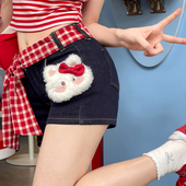 2026新款 百搭设计感a字短裤 女夏薄款 森女部落原创甜辣直筒牛仔裤