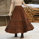 森女部落纯色花边A字裙棕色美拉德半身裙女春2026秋新款 高腰裙子