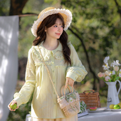 上衣春 百搭甜美小个子长袖 森女部落森系纯棉宽松娃娃领衬衫 女新款