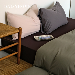 DAISYHOME山居秋暝复古橄榄绿撞色深棕针织棉全棉软糯床单四件套