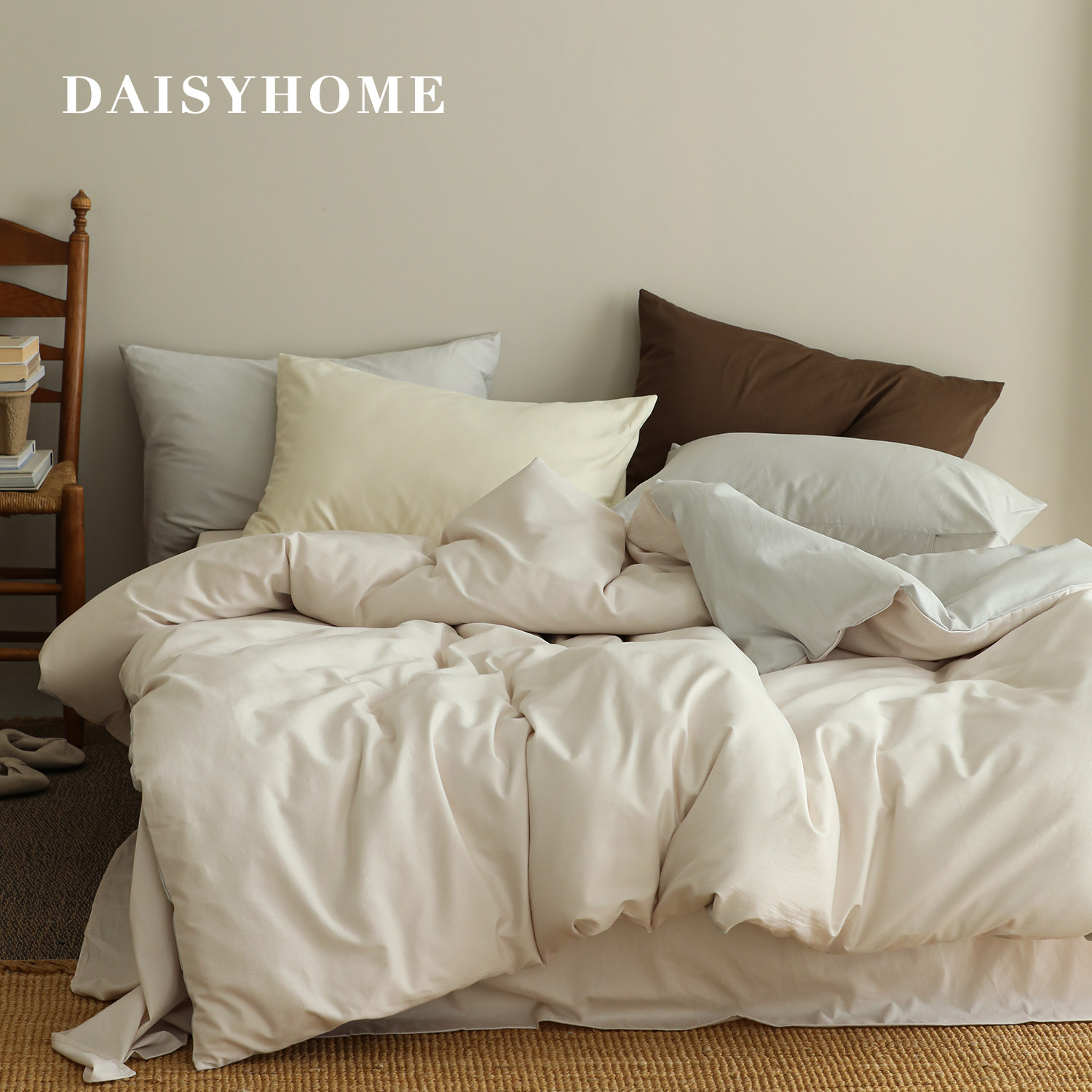 DAISYHOME极简四季款原创低饱和拼色60支长绒棉100全棉床单四件套