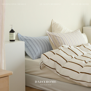 北岛来信 原创小众北欧风复古咖色条纹全棉纯棉简约四件套ins床品