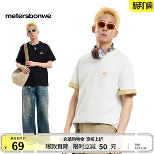 休闲小logo印花短袖 美式 恤纯棉柔软体恤 新款 美特斯邦威T恤男夏季