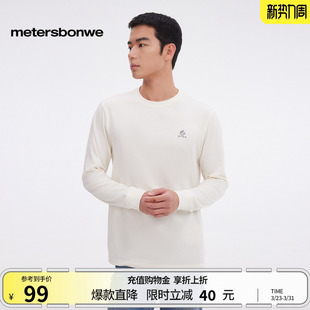 春夏户外运动印花简约长袖 美式 美特斯邦威男女同款 T恤 商场同款