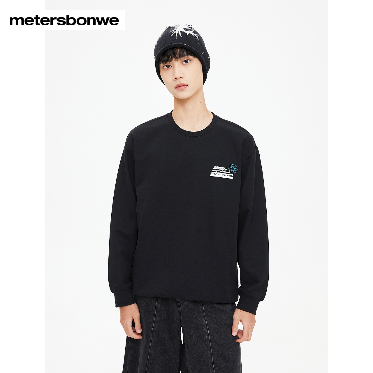 【狂欢价】美特斯邦威圆领印花长袖卫衣男2024秋季新款简约休闲针织套头上衣