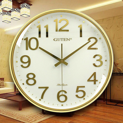 客厅挂钟金钟宝金色圆形简约时钟