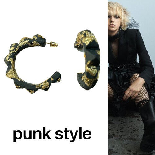 JOCo Fashion｜潮牌款朋克风铆钉软陶开口圈手作耳环18K镀金耳钉