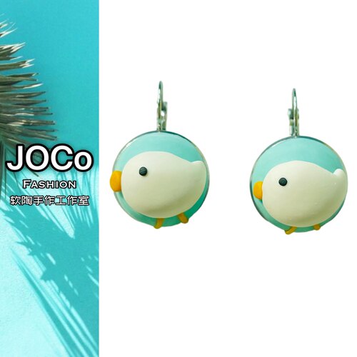 JOCo Fashion｜法式钩宝石盘软萌小鸟手作软陶耳环耳饰