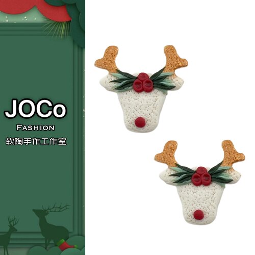 JOCo Fashion原创手作金鹿角圣诞鹿软陶耳环小众设计18K镀金耳钉