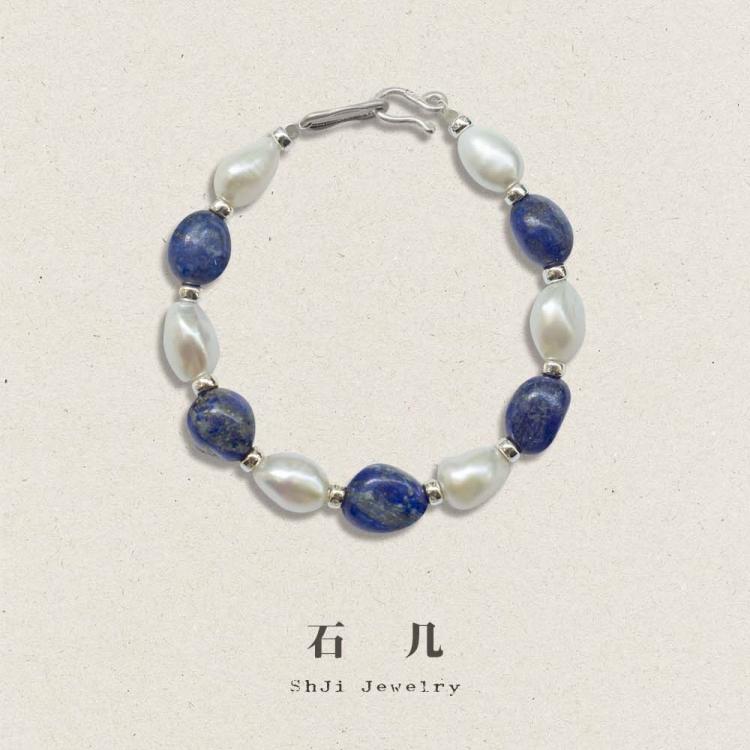 原创手工巴洛克珍珠青金石手链