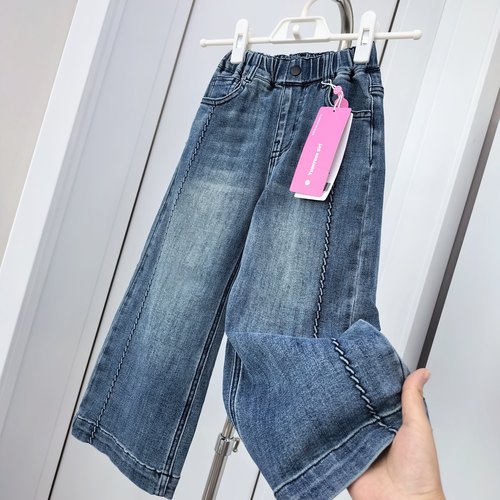 质量贼好 110-170码女童25秋冬麻花纹阔腿直筒牛仔裤 94.5%棉长裤