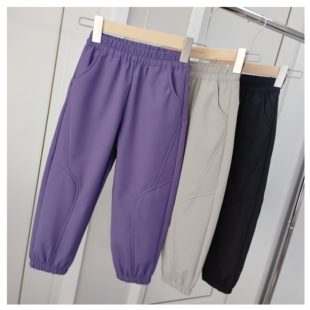 170男女童秋冬一体加绒运动裤 110 防风防雨束脚休闲裤 加绒软壳裤