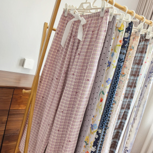 新花色 薄软沙滩裤 女士夏季 宽松阔腿长裤 棉绸家居服九分裤 加长版