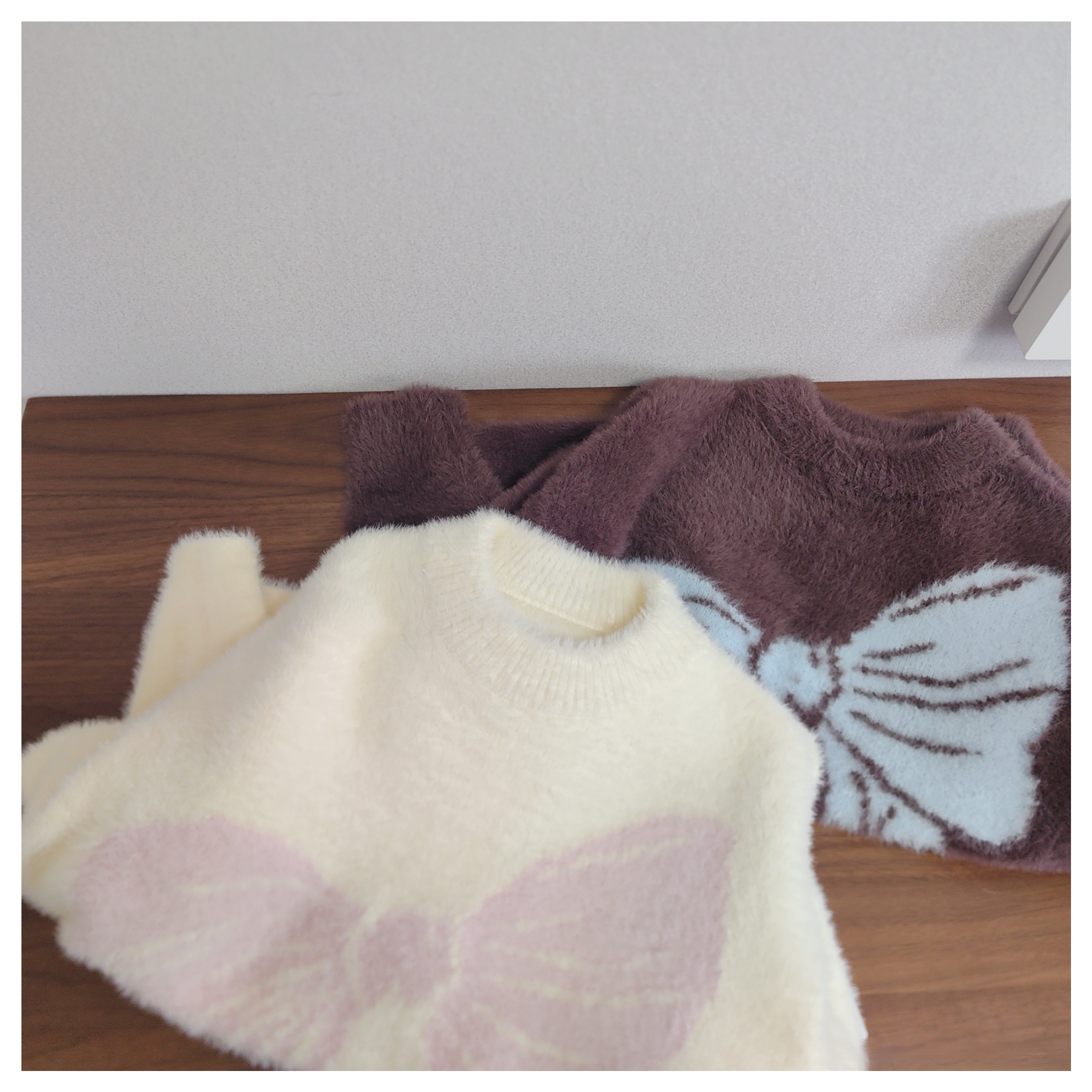 仿貂毛 像撸猫一样软糯！120-170码女童冬季大蝴蝶结套头保暖毛衣